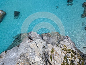 Paradise of the sub, beach with promontory overlooking the sea. Zambrone, Calabria, Italy. Aerial view