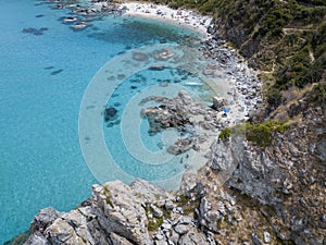 Paradise of the sub, beach with promontory overlooking the sea. Zambrone, Calabria, Italy. Aerial view