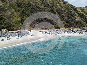 Paradise of the sub, beach with promontory overlooking the sea. Zambrone, Calabria, Italy. Aerial view