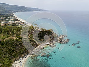 Paradise of the sub, beach with promontory overlooking the sea. Zambrone, Calabria, Italy. Aerial view