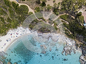 Paradise of the sub, beach with promontory overlooking the sea. Zambrone, Calabria, Italy. Aerial view