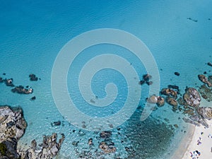 Paradise of the sub, beach with promontory overlooking the sea. Zambrone, Calabria, Italy. Aerial view