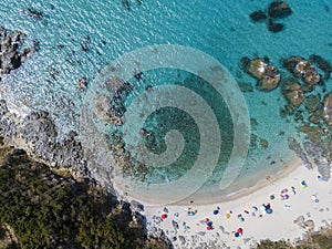 Paradise of the sub, beach with promontory overlooking the sea. Zambrone, Calabria, Italy. Aerial view