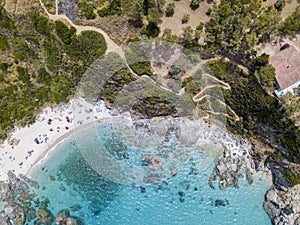 Paradise of the sub, beach with promontory overlooking the sea. Zambrone, Calabria, Italy. Aerial view