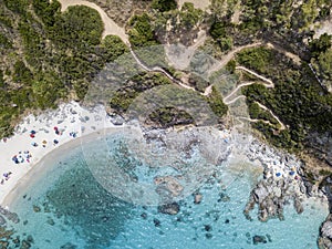 Paradise of the sub, beach with promontory overlooking the sea. Zambrone, Calabria, Italy. Aerial view