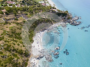 Paradise of the sub, beach with promontory overlooking the sea. Zambrone, Calabria, Italy. Aerial view