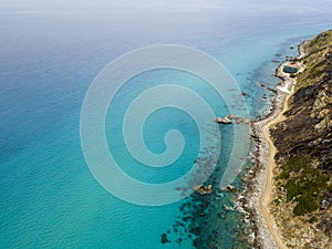 Paradise of the sub, beach with promontory overlooking the sea. Zambrone, Calabria, Italy. Aerial view