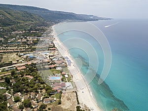 Paradise of the sub, beach with promontory overlooking the sea. Zambrone, Calabria, Italy. Aerial view