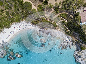 Paradise of the sub, beach with promontory overlooking the sea. Zambrone, Calabria, Italy. Aerial view