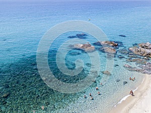 Paradise of the sub, beach with promontory overlooking the sea. Zambrone, Calabria, Italy. Aerial view