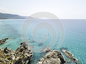 Paradise of the sub, beach with promontory overlooking the sea. Zambrone, Calabria, Italy. Aerial view