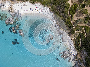 Paradise of the sub, beach with promontory overlooking the sea. Zambrone, Calabria, Italy. Aerial view