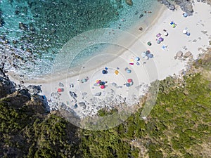 Paradise of the sub, beach with promontory overlooking the sea. Zambrone, Calabria, Italy. Aerial view