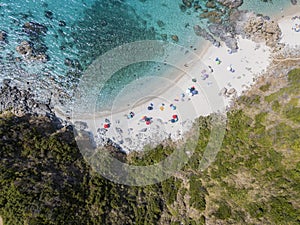 Paradise of the sub, beach with promontory overlooking the sea. Zambrone, Calabria, Italy. Aerial view