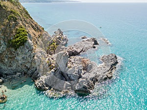 Paradise of the sub, beach with promontory overlooking the sea. Zambrone, Calabria, Italy. Aerial view