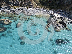 Paradise of the sub, beach with promontory overlooking the sea. Zambrone, Calabria, Italy. Aerial view