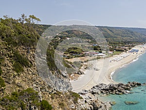 Paradise of the sub, beach with promontory overlooking the sea. Zambrone, Calabria, Italy. Aerial view