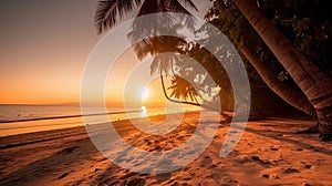 Paradise tropical island beach, sunrise shot. Generative AI.