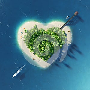 Paradise tropical island in the form of pierced heart. Holidays, travel, relax, eco, nature concept photo