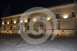 Parador hotel at night in Ubeda, Jaen, Spain