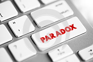Paradox is a logically self-contradictory statement or a statement that runs contrary to one\'s expectation photo