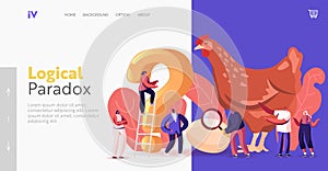 Paradox Which Came First Chicken or Egg Landing Page Template. Chicken-and-egg Metaphoric Adjective. Characters and Hen photo