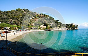 Paraggi near portofino in genoa on a blue sky and sea background photo