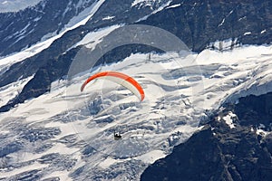 Paraglider above the Upper Grindelwald Glacier