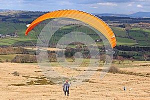 Paraglider flying in the Brecon Beacons