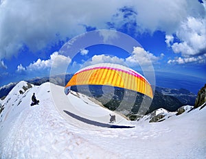 Paraglider flying from Tahtali mountain