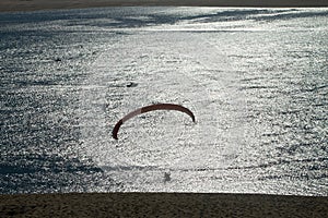 Paraglider over dunes and water at the Dune of Pilat