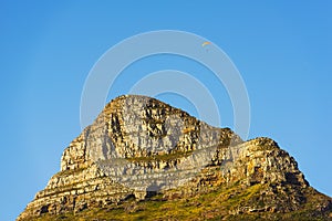 Paraglider Over Lion`s Head In Cape Town, South Africa