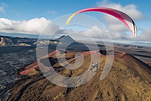 paraglider over a multiplicity of volcanic cones and calderas