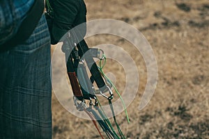 The paraglider pilot's hand with slings
