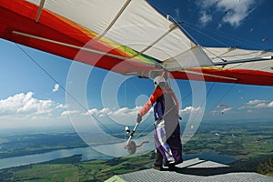 Paraglider before take-off in the Alps