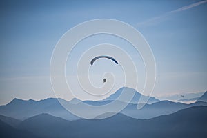 Paragliders at Brauneck, Lenggries, blue sky