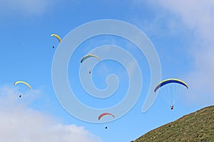 Paragliders flying above Rhossili