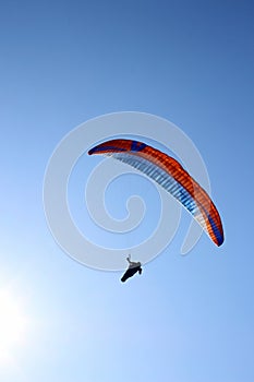 Paragliders in the sky above the Lefkada island , Greece