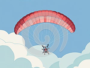 Paragliding above the clouds A Cartoon-Style Illustration of Paragliding Over Majestic Mountains wit photo