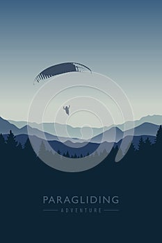 Paragliding adventure on blue mountain background