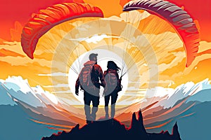 paragliding adventure couple AI generated