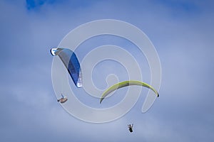 Paragliding in blue sky over Puerto de la Cruz on Tenerife