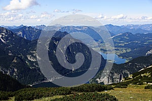 Paragliding, Hallstatter See, Scenery around the mountain Hoher Krippenstein, Salzkammergut, Salzburg, Austria