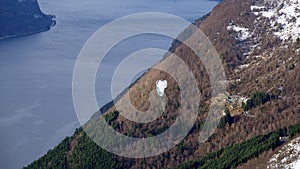 Paragliding from Mount Hoven Skylift in Loen in Vestland in Norway