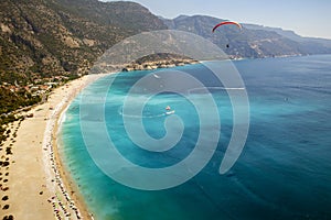 Paragliding over the beach in Oludeniz, Turkey