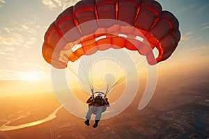 Paragliding over City at Sunset