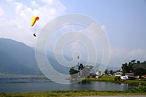 Paragliding over a lake