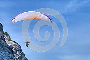 Paragliding parachuting is an extreme sport and recreation. Paragliding at the landing