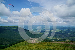 Paragliding in the sky, Ukrainian Carpathians, Gemba mountain, Pylypets Ukraine