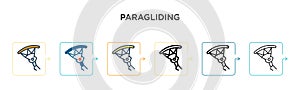 Paragliding vector icon in 6 different modern styles. Black, two colored paragliding icons designed in filled, outline, line and